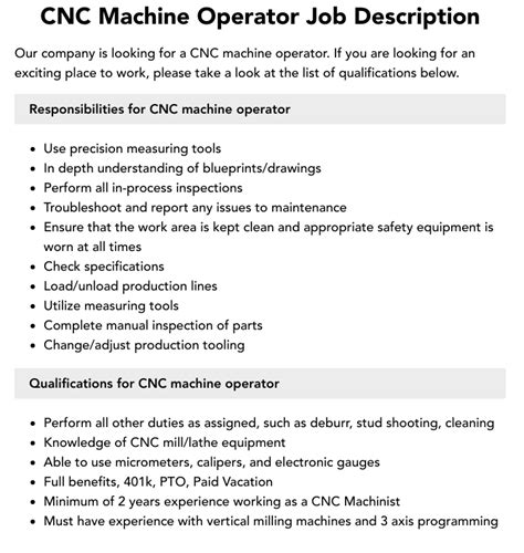 cnc machine maintenance job description|cnc setter job description.